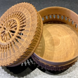 Antique round carved wooden box