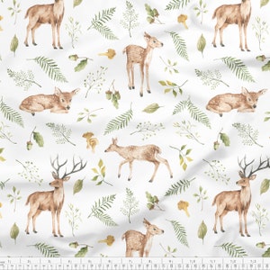 MEADOW DEERS Premium cotton fabric nursery, digital print, 50cm L x 158cm/62" W, 152g/m2 smooth and soft 100% cotton - 50cm increments