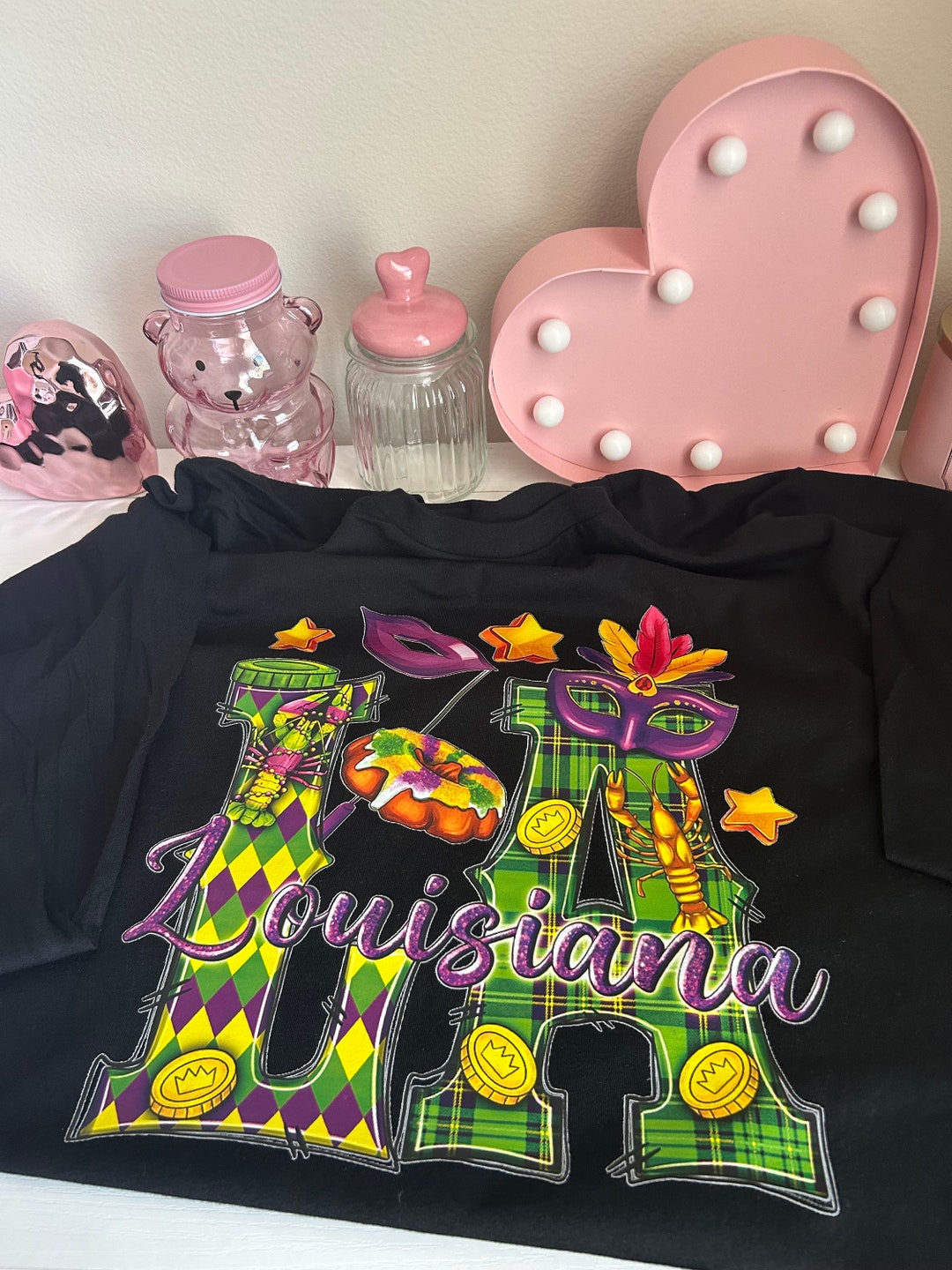 Stripes Patchwork Mardi Gras Crew Neck T Shirt