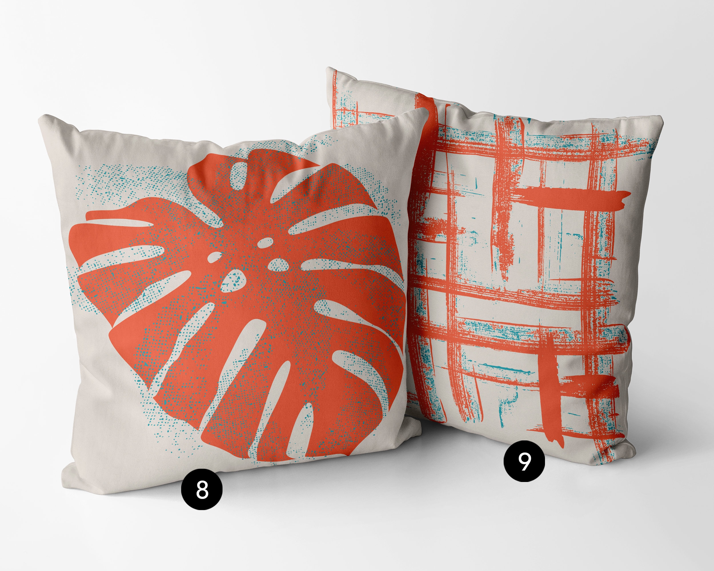 Midcentury Modern, Teal Blue, Orange, Throw Pillow Covers 20x20, Boho