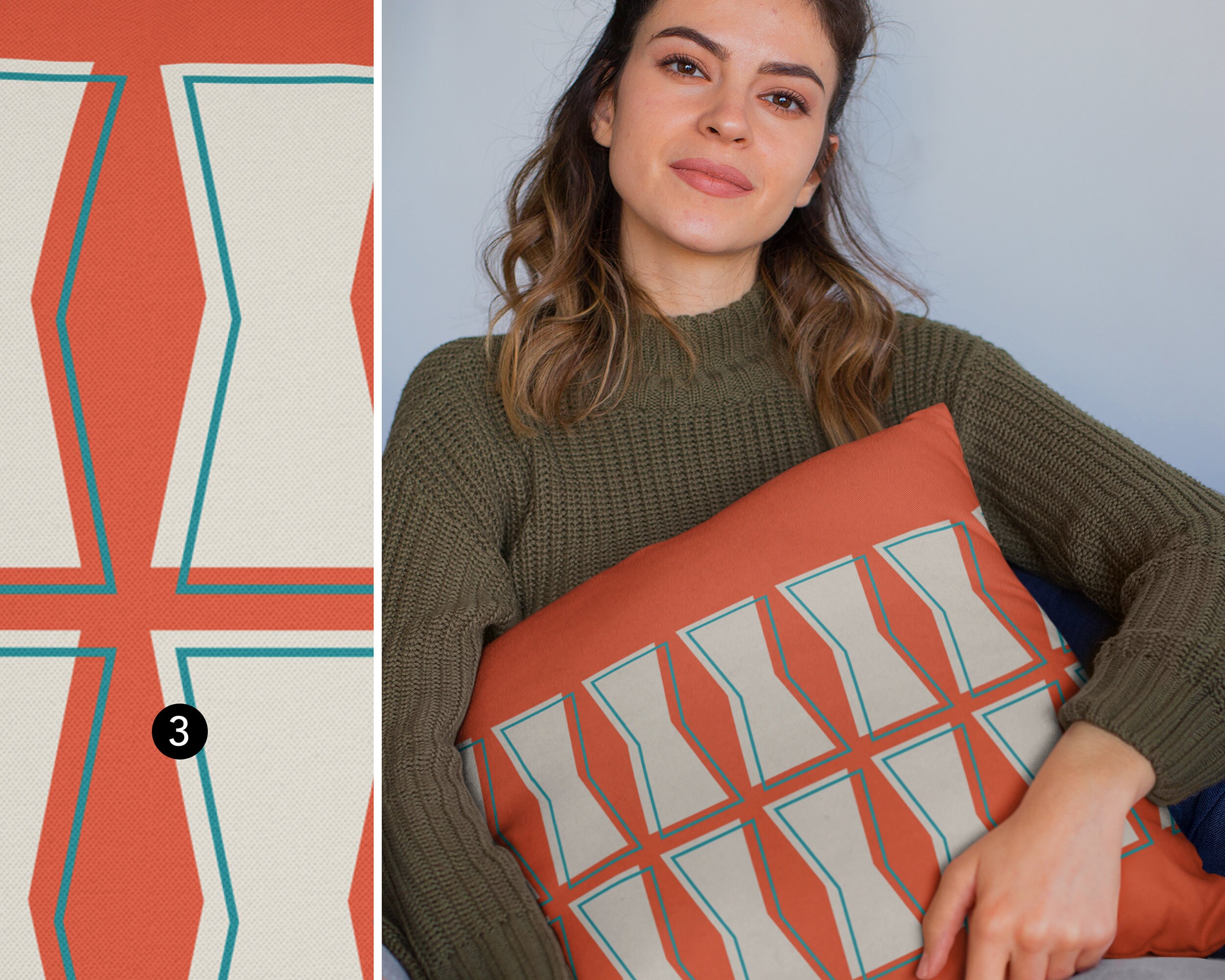 Midcentury Modern, Teal Blue, Orange, Throw Pillow Covers 20x20, Boho