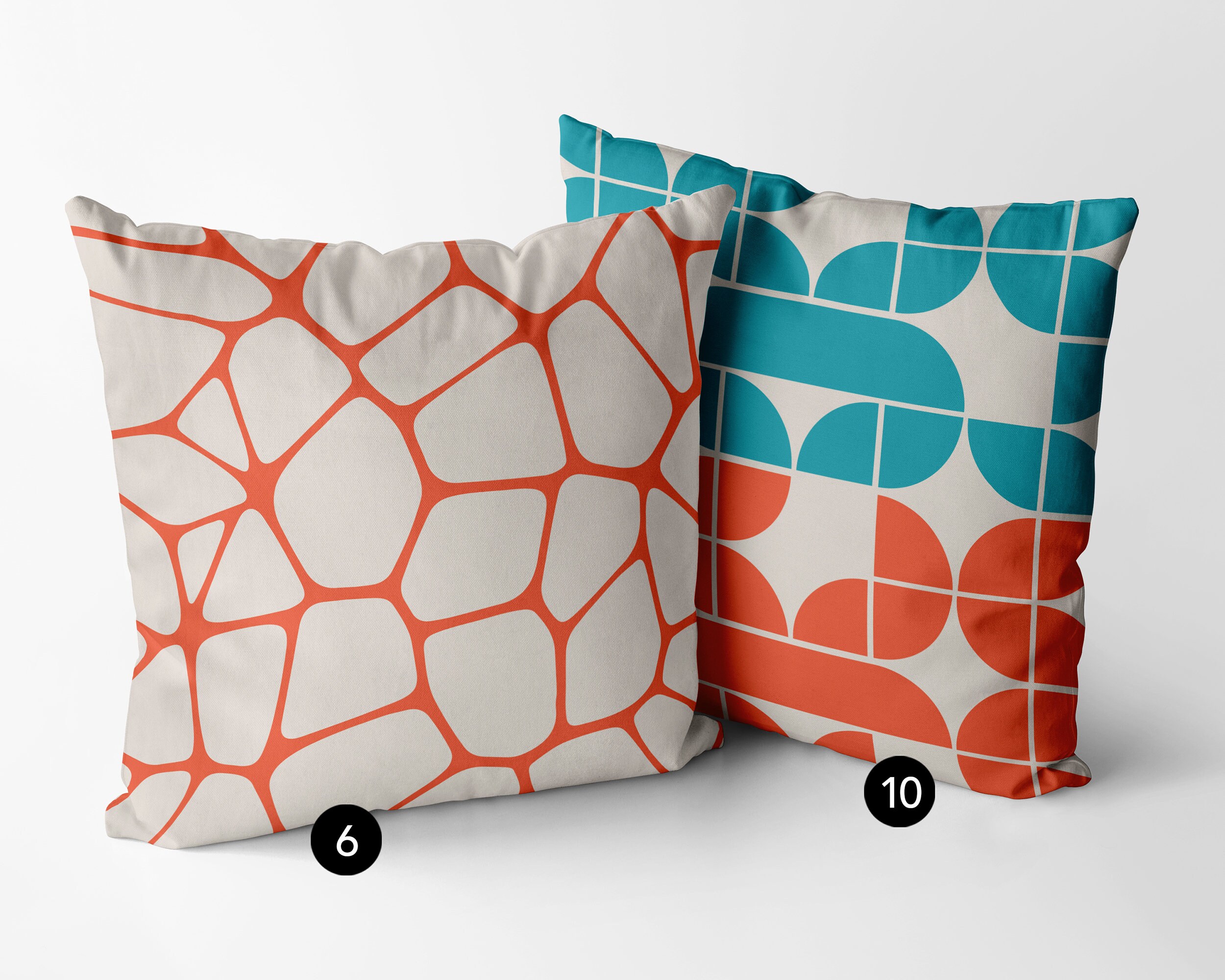 Midcentury Modern, Teal Blue, Orange, Throw Pillow Covers 20x20, Boho