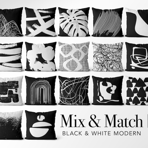 Black Pillow Covers, Black and White Pillows, Modern Style Cover, Black Accent Decorative Cushion Case, Mid-Century Design, 20x20, Square