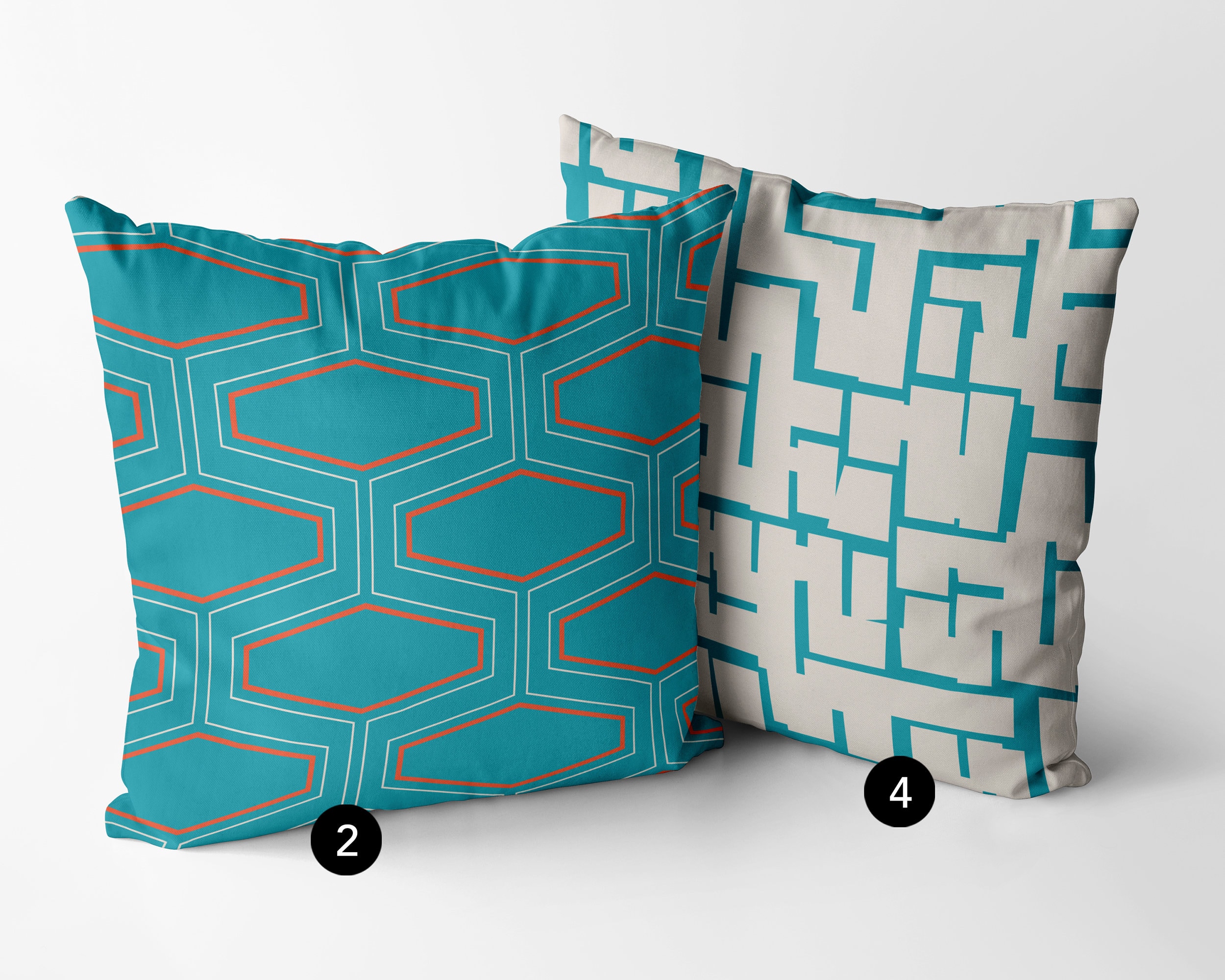 Midcentury Modern, Teal Blue, Orange, Throw Pillow Covers 20x20, Boho