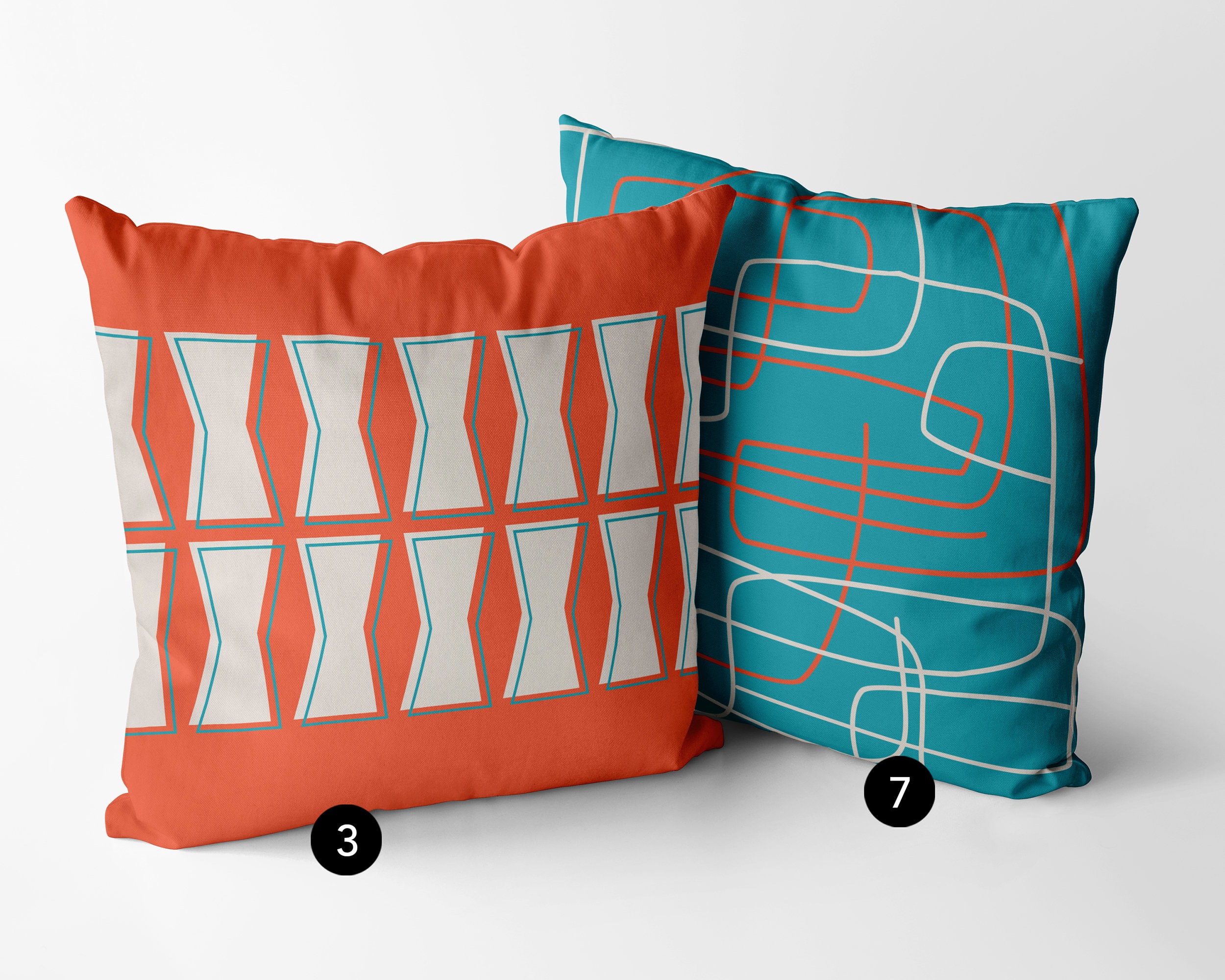 Midcentury Modern, Teal Blue, Orange, Throw Pillow Covers 20x20, Boho