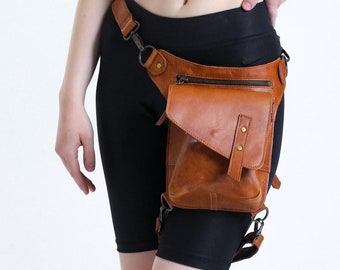 Leather Hip bag, Thigh Bag, Harness Bag, Leg Bag, Leather Belt Pouch, Bike Bag , Tan Leather Hip Holster, Everyday bags, Travel Bag