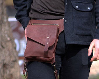 Handmade Leather Thigh Bag: Hip Drop Leg Harness Bag