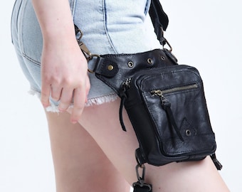 Leather Glossy Black, Small Leather Leg Bag, Everyday Leather Women's Bag, Unisex Bag, Shoulder Bag,
