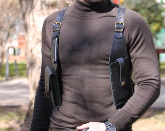 Handmade Leather Holster Bag, Phone Chest Harness, Festival Bag