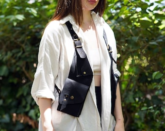 Handmade Leather Holster Bag: Matte Black Festival Travel Bag