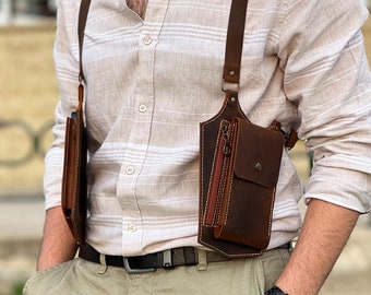 Handmade Brown Leather Shoulder Holster Bag – Vintage Motorcycle Style