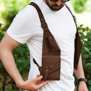 Leather Holster Bag - Brown Leather Shoulder Bag - Leather Festival Bag - Holster Leather Harness Bag