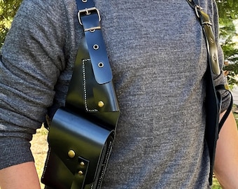Handmade Black Leather Holster Bag, Festival Shoulder Bag