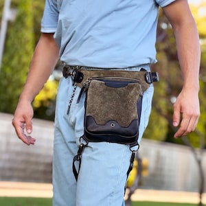 Grüne Leder Gürteltasche - Beintasche aus Leder - Festival Tasche - Beutel für Jäger - Angeltasche - Bikertasche