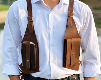 Brown Leather Holster Bag – Handmade Rustic Shoulder Harness
