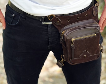 Handmade Leather Leg Bag: Festival Travel Biker Bum Bag