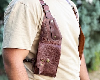 Brown Leather Holster Bag – Shoulder Harness Travel Bag
