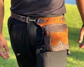 Taba Leather Drop Leg Bag: Unisex Fanny Pack with Adjustable Strap