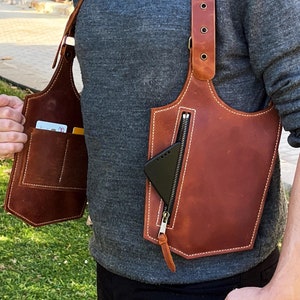 Bolso de cuero Taba de gran tamaño, bolso de festival, bolso de viaje, bolso Burning Man, bolso de hombro, bolso con arnés, bolso con doble funda