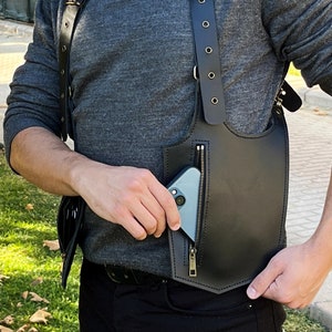 Black Leather Holster Bag, Festival Bag, Travel Bag, Burning Man Bag, Shoulder Bag, Harness Bag Double Holsters Bag