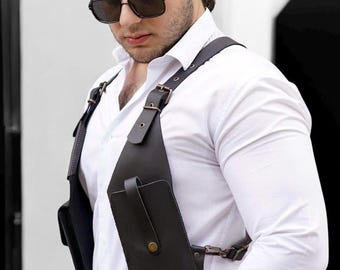 Handmade Leather Holster Bag: Burning Man Travel Harness, Shoulder Double Bag