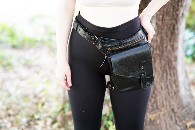 Leather Thigh Bag Hip Bag Leather Covered Leg Bag Thigh Strap Fanny Pack Leather Bag image 2