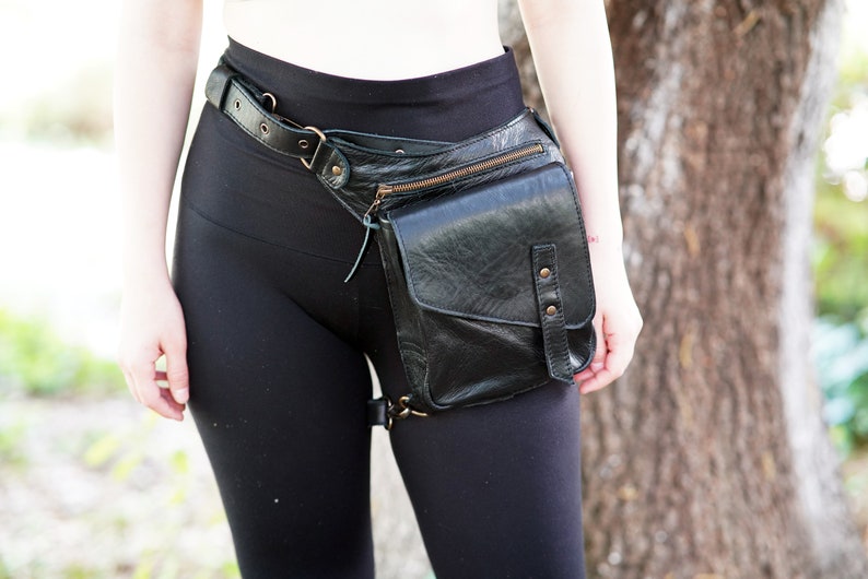 Leather Thigh Bag Hip Bag Leather Covered Leg Bag Thigh Strap Fanny Pack Leather Bag image 4