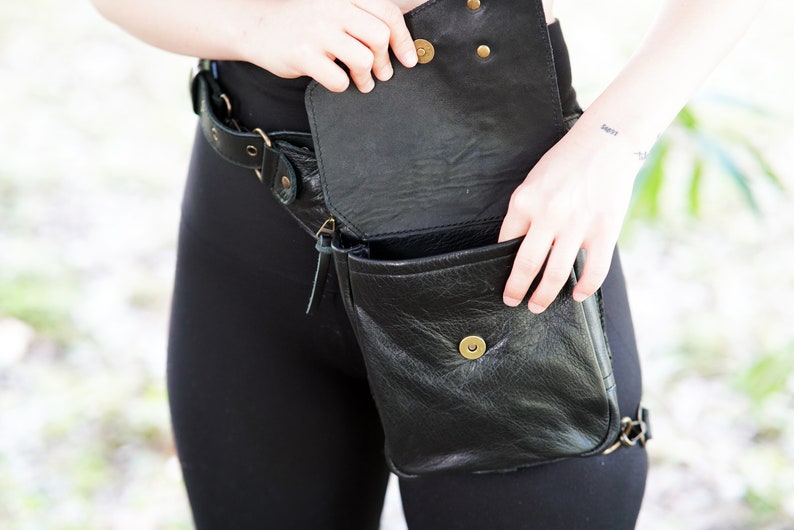 Leather Thigh Bag Hip Bag Leather Covered Leg Bag Thigh Strap Fanny Pack Leather Bag image 5