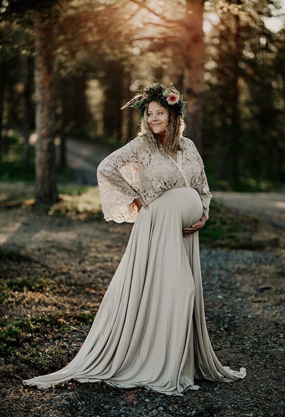 Boho Cotton Maternity Photoshoot Dress 2 in 1 Bohemian Pregnant