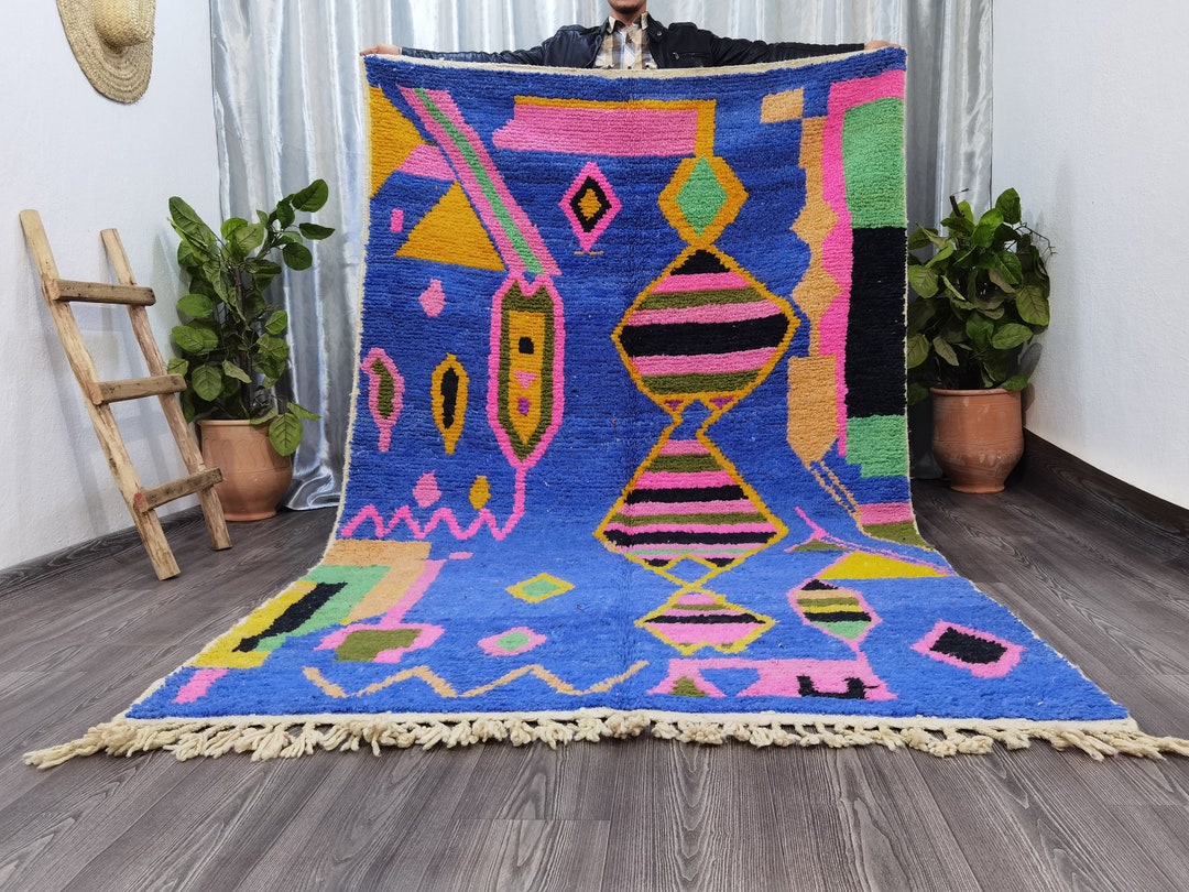 Custom Fabulous Boujad Rug Beautiful Blue Wool Rug Custom Moroccan Wool