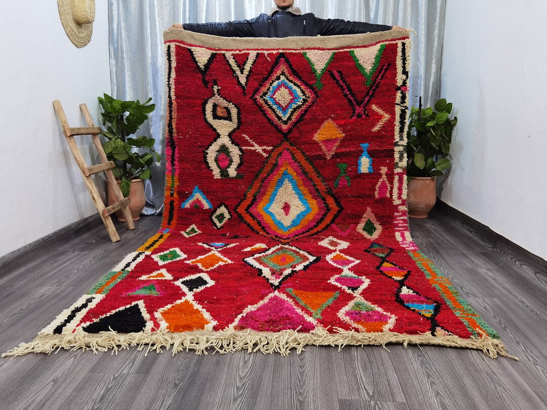 Red Rug Traditional Moroccan Rug Rug for Living Room Custom Red Rug