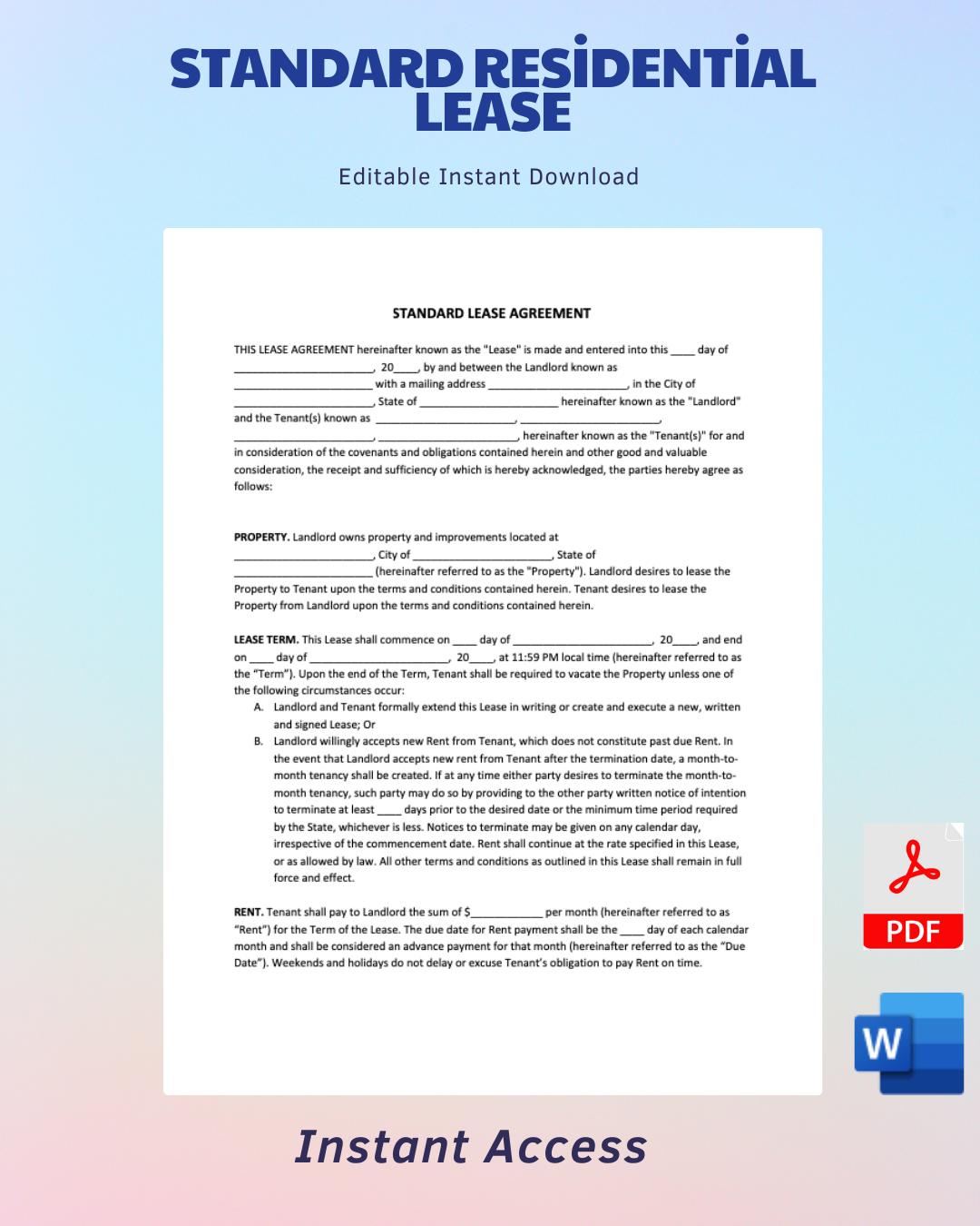 Standard Residential Lease Template Digital Downlaod - Etsy
