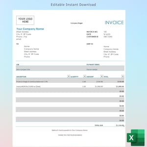 Customizable Digital Invoice Template for MS Excel – Instant Download