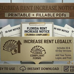 Modello di avviso di aumento dell'affitto in Florida / 30 moduli ufficiali per proprietari di casa con validità di 60 giorni / PDF compilabile e stampabile