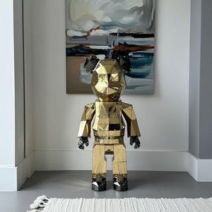 Réplica da escultura Bearbrick revestida de titânio – Urso geométrico de metal de luxo – Figura artística com acabamento espelhado de alta qualidade – Cromado / Dourado / Ouro Rosa