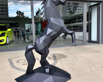 Modern Geometric Rearing Horse Sculpture Art - Giant Metal Horse Statue for Outdoor & Indoor - Unique Handmade Large Horse Garden Decor