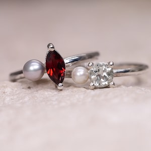 DELILAH Duet Ring - Green Amethyst and Freshwater Pearl - Custom Made