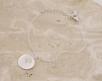 Personalised Hand Drawn Engraved Circle Charm Bracelet - Sterling Silver or 22k Gold Vermeil - Custom Made