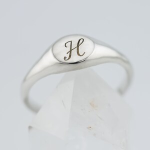 Dainty Round Signet Ring - Personalised Initial - Sterling Silver or 9k Gold - Custom Made