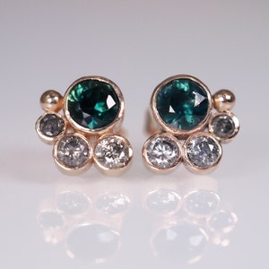 HALLEY Teal Sapphire and Salt & Pepper Diamond Stud Earrings 9K Gold image 1