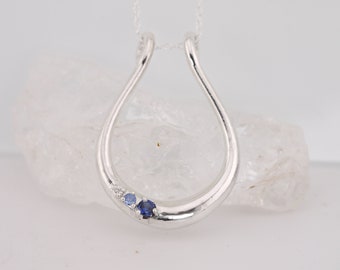 MEDEA III Ring Holder Necklace - Sapphires and Natural Diamond - Sterling Silver - Custom Made