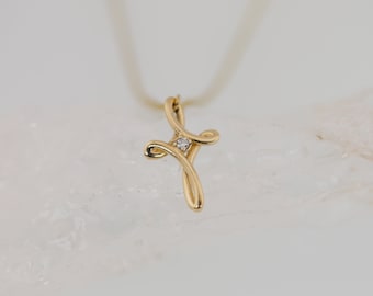 Petite Curved Crucifix - 9k Gold & Diamond- Custom Made
