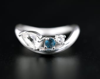 GIA Wave Ring II - London Blue Topaz, Green Amethyst and White Lab Sapphire - Handmade