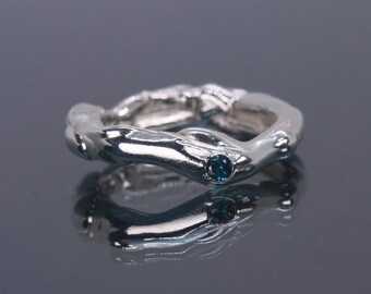 MOLTEN Ring with Sapphire - Sterling Silver or 9k Gold - Handmade