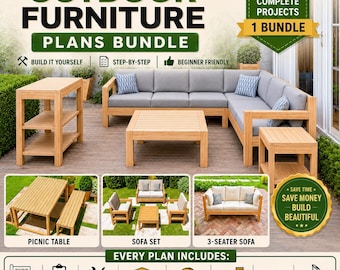 DIY Outdoor Furniture Plans Bundle: Patio Sofa, Garden Seating Set, Picnic Table (PDF Download)