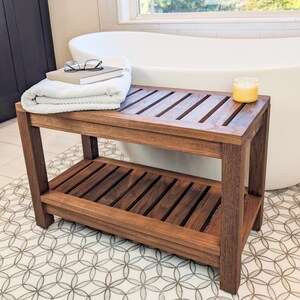 DIY Shower Bench woodworking build plans PDF featuring durable and water-resistant wood design. Step-by-step instructions for crafting a stylish, functional shower bench ideal for bathroom, spa, or indoor wet areas. Perfect for beginners and experienced woodworkers. Instant download guide includes materials list, technical drawings, and finishing tips for a custom wooden shower seat project.
General Size: W 23.5 inch , D 13 inch, H 17.75 inch