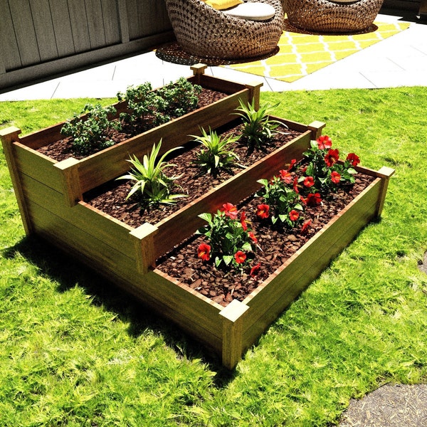 DIY 3 Tier Raised Planter Box Plans, Garden Planter Bed Plans, Vegetable Planter Plans, Easy to Build, Pdf File INSTANT DOWNLOAD