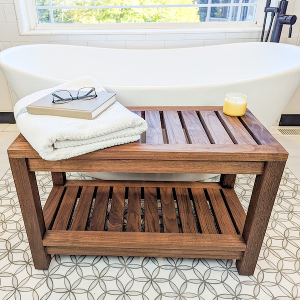 DIY Wooden Shower Bench with Shelf Plans, Indoor Outdoor Shower Stool Plans, Spa Bench Plans, Bathroom Seat, PDF File Instant Download