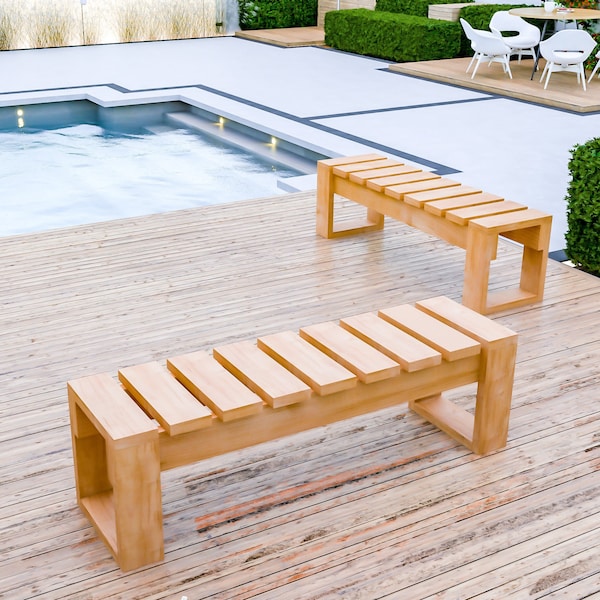 DIY Simple Patio Bench Plans, Outdoor Bench Plans, Pool Bench Plans, Garden Bench Plans, All 2x6 Lumber, Easy Build, PDF Instant Download