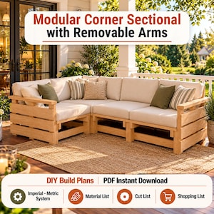 Modular Corner Sectional with Removable Arms Plans: DIY Outdoor Sofa, PDF Download, Imperial & Metric